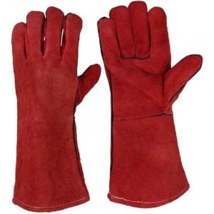 Paire de gants de soudage robustes et résistants à la chaleur doublés de cuir rouge pour poêle à bois barbecue à bois gants de jardinage pour hommes