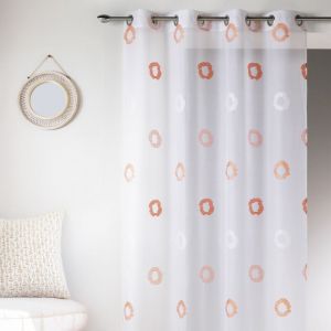 Voilage en Etamine L&eacute;g&egrave;re &agrave; Imprim&eacute;s 'Cercle' Orange corail 150x240 cm