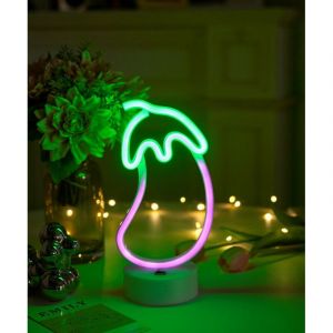 veilleus n&eacute;on aubergine &ndash; Veilleuse LED pour chambre &agrave; coucher &ndash; Aliment&eacute;e par batterie/USB &ndash; Support aubergine pour enfants, adolescents et adultes