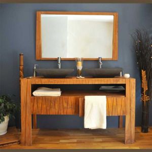 Saniteck - Ensemble meuble vasque salle de bain Borneo 140 cm en bois teck Massif avec miroir Taille - Meuble+miroir+ vasque graphite