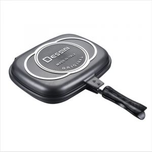 Poêle à frire double face Dessini 32 cm, poêle à barbecue, cuisson sous pression, portable, poignée anti - brûlure pour cuisine maison