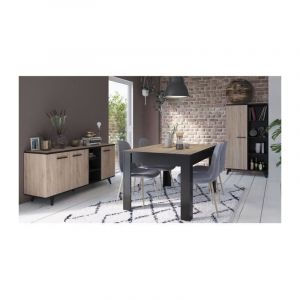 DEMEYERE Ensemble sejour Enfilade + Table haute + Vitrine - Decor chene brosse - WAYNE