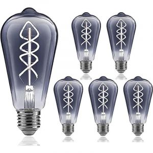 6 pi&egrave;ces ampoule LED E27 vis r&eacute;tro nostalgique lampe &agrave; incandescence de tungst&egrave;ne suie positive ampoule blanche 6WW bulle de suie 5000K