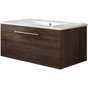 Mennza - Meuble de salle de bain suspendu 80cm nice classic bois foncé - Vasque en céramique