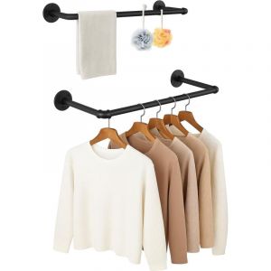 BALLSHOP Tringle &agrave; v&ecirc;tements murale robuste en fonte - Lot de 2 porte-cintres muraux 50 cm - Porte-manteau mural design - Gain de place pour entr&eacute;e,