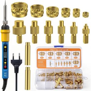 Kit de 139 fer a souder &agrave; inserts filet&eacute;s (130 inserts M2/M3/M4/M5/M6/M8), fer &agrave; souder r&eacute;glable, fer &agrave; souder LED 80 W &agrave; temp&eacute;rature r&eacute;glable pour