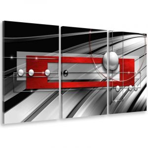 Hxadeco - Tableau triptyque graphique deco rouge graph - 90x60 cm