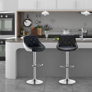 Tabouret de Bar Lot de 2 avec siège Bien rembourré en Similicuir Woltu Hauteur réglable, Noir Blanc