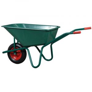 Vigor &ndash; Brouette de jardin 100 L &ndash; Charge maximale 150 kg &ndash; Acier galvanis&eacute; et cuve en polypropyl&egrave;ne &ndash; Roue pneumatique 350x80 mm &ndash; Couleur verte