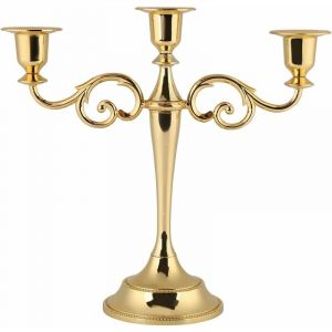 Chandelier 3 Branches Bougeoir en Métal Vintage pour Mariage Décor Maison Table (Color : Gold)