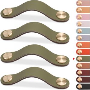 Parkside - Poignée Meuble Cuir, Bouton Porte Placard Poignee Cuir Bouton de Tiroir, Poignee de Meuble Vintage pour Armoires, Commode(Vert,160mm)