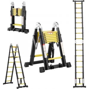 [AMAIS UTILISE] TEENO &Eacute;chelle T&eacute;lescopique en Aluminium 5 M (2,5+2,5), Escabeau 2x8 Marches Pliable Professionnel Multifonction, avec 2 Roues