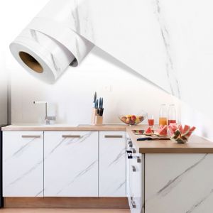 Papier adh&eacute;sif pour meubles 61 cm x 500 cm papier peint auto-adh&eacute;sif film auto-adh&eacute;sif &eacute;tanche pour comptoirs de cuisine salle de bain-marbre blanc