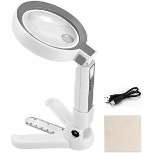 Loupe de Lecture,5X 11X Loupe LED,Loupe Lumineuse Grossissante sur Pied,Loupe Grossissante avec 18 LED et Support, Bijoux, Seniors, Malvoyant,