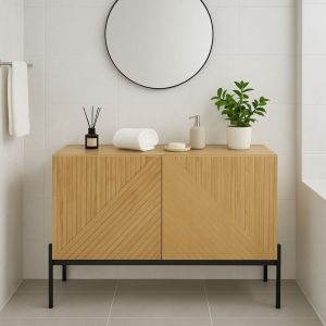 Urban Meuble - Meuble de salle de bain avec 2 portes et pieds en m&eacute;tal, design lin&eacute;aire 100x40x70 cm