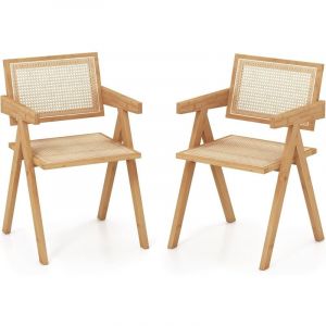 Chaises Salle à Manger, Chaise Cuisine Lot de 2 en Bambou, Dossier Siège en Rotin, Design Cannage, Style Vintage, Chaise de Salon pour Restaurant,