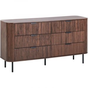 Commode Rétro en mdf 6 Tiroirs Pieds en Métal Marron Foncé Bradley