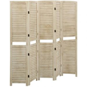 Décoshop26 - Paravent séparateur de pièce cloison 5 panneaux 175 x 165 cm en bois de paulownia brun DEC030925