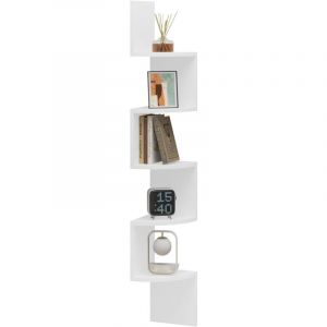 Woltu - tagère d'angle Étagère Murale, Étagère Zigzag, Bibliothèque Angle, en mdf, 19,5 x 19,5 x 123 cm, Blanc