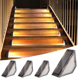 Lampes Solaires D'escalier, 4 Pi&egrave;ces LED Lampes Solaires D'ext&eacute;rieur, IP67 Etanche Lumi&egrave;re Solaire Jardin pour Escalier Marches Terrasse Pont [Classe