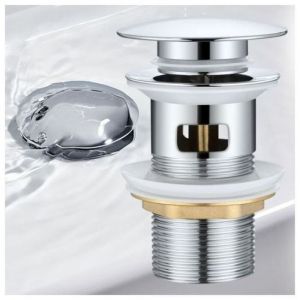 Debuns - Pop Up Automatique avec Trop Plein Bonde de Vidage Push Open Pour Lavabo en Cuivre Chrom&eacute; Pop-up &eacute;vier Lavabo