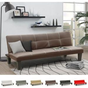 Canap&eacute; 3 places Clic-Clac convertible en similicuir Topazio - Marron