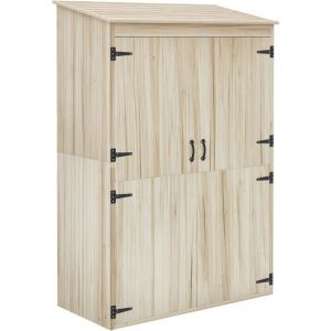Armoire de jardin 2 portes bois - 2 &eacute;tag&egrave;res, grand compartiment - 120 x 57 x 183 cm - sapin pr&eacute;-huil&eacute;