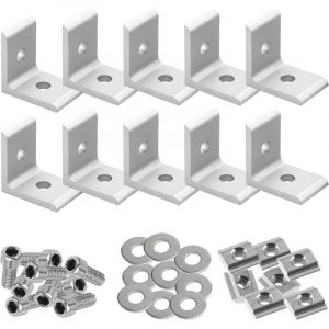 Lot de 10 pi&egrave;ces 90 Degr&eacute;s &Eacute;querre de Fixation Metal, 40 x 40mm Supports d'Angle en Acier Inoxydable, Entretoises de Grille Profil&eacute; en Aluminium avec