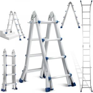 EINFEBEN Echelle multifonctionnelle Echelle polyvalente Alu échelle télescopique argent jusqu'à 150kg-4x4 402cm