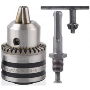 Mini Mandrin de Perçage 3,0-16 mm 1/2-20 UNF avec Clé pour Mandrin et Adaptateur pour Tête Hexagonale 1/4