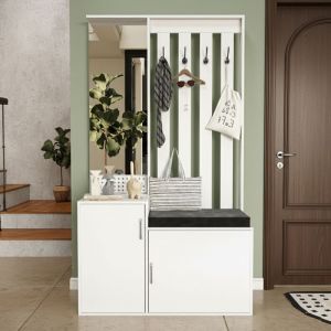 Vestiaire d'entr&eacute;e avec miroir, armoire d'entr&eacute;e vestiaire porte-manteau, 100x40x180 cm, meuble chaussure avec porte manteau, rangement meuble porte
