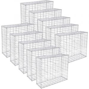 Songmics - Lot de 10, Gabion pour Pierre, 100 x 80 x 30cm, cloture gabion, Argent, Cage en Métal, Mur, Décoration de Jardin