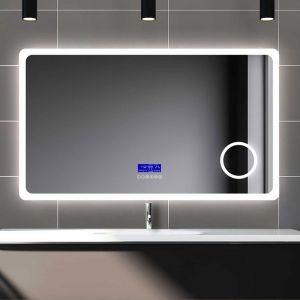 Biubiubath &ndash; Miroir lumineux de salle de bain 100 x 60 cm &ndash; &Eacute;clairage LED bicolore &ndash; Fonction anti-bu&eacute;e et haut-parleurs Bluetooth &ndash; Mural horizontal