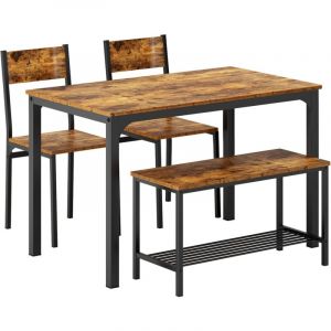 Soges - Ensemble de Salle à Manger 4 pièces Table de Salle à Manger Meubles de Salle à Manger 2 chaises et Banc avec étagère en Bois et Structure en