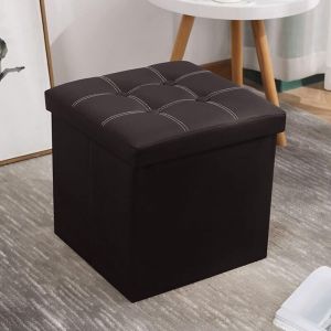 Pouf, Tabouret pouf coffre Boîte de rangement repose-pied cube.siège pliable et multifonctionnel 38x38x38cm.Noir - RWPouf