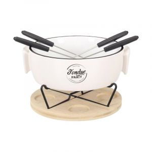 Service à Fondue 'Chauffe-Plat & 4 Piques' 23cm Blanc