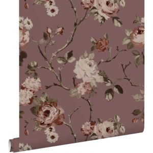 Estahome - papier peint fleurs vintage violet aubergine