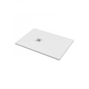 Ercos - Receveur de douche rectangulaire 80x100cm Série Pierre BPMAROSTON8010 Blanc opaque - Résine de marbre - Avec sortie Geberit diam. 90