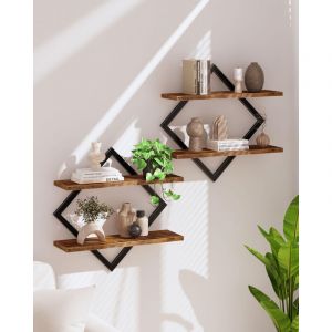&Eacute;tag&egrave;re flottantes, Lot de 2, &Eacute;tag&egrave;res murales &agrave; 2 Niveaux, Rangements Suspendus avec Cadre m&eacute;tallique losang&eacute;, pour Salon, Chambre, Cuisine, Bureau,