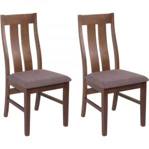 HHG - jamais utilis&eacute;] Lot de 2 chaises de salle &agrave; manger 675, chaise de cuisine fauteuil chaise, tissu/textile bois massif, structure fonc&eacute;e, taupe