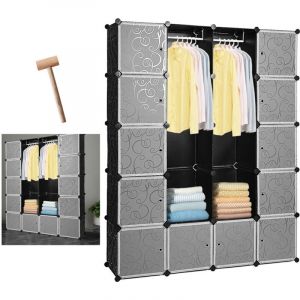 Randaco Armoire de Rangement pour V&ecirc;tements Chaussures Jouets Accessoires, DIY Armoire en Plastique, 20 cubes, Noir