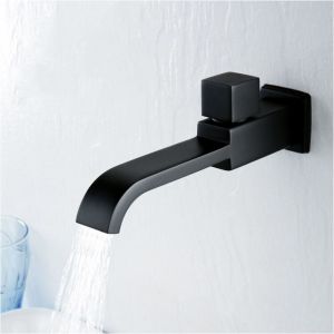 Robinet d'eau froide simple mural, robinet de lavabo noir mat, robinet de lavabo en laiton, robinet d'eau froide &agrave; filetage G1/2, accessoires de