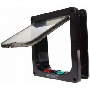 3 Taille 4 Positions Chatière Chat Chien Serrure Verrouillable Rabat Porte Trappe pour Animaux de Compagnie (m: 19X19.7X5.3cm , Noir)