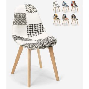 Ahd Amazing Home Design &ndash; Chaise patchwork scandinave en bois et tissu multicolore &ndash; Hauteur d'assise 43 cm &ndash; Pour salle &agrave; manger et bar &ndash;