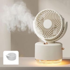 Ventilateur brumisateur, petit ventilateur de table usb puissant avec lumière led colorée, ventilateur portable rechargeable - Idéal pour le camping
