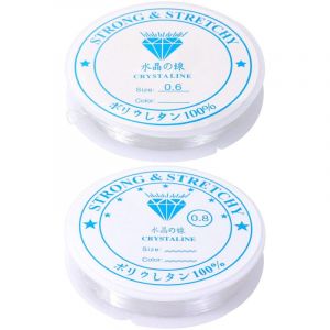 Fil &eacute;lastique pour bijoux, 2 &times; 5 bobines Fil transparent pour perles, 0,6 mm &times; 15M et 0,8 mm &times; 8M Fil nylon invisible, fil r&eacute;sistant &agrave; la rupture,