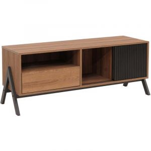 [JAMAIS UTILIS&Eacute;] Meuble TV HHG-051, meuble TV bas, porte coulissante, compartiments de rangement, tiroir, MDF, m&eacute;tal, m&eacute;lamine, 49 x 120 x 40 cm,