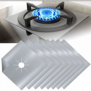 8Pcs Plaque de Cuisson à Gaz Protection en Téflon Argent Plaque Cuisson Gaz Protection Gaziniere Gaz Protection Cuisinière à Brûleurs Gaz Protection