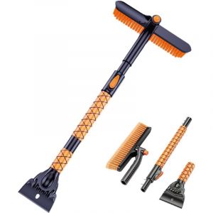 Grattoir &agrave; glace t&eacute;lescopique Fouet &agrave; neige long pour voiture, 38,5" T&ecirc;te de brosse fouet &agrave; neige rotative, poign&eacute;e ergonomique en mousse pour