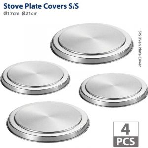 Protection Cuisini&egrave;re &eacute;lectrique, couvre plaque en acier, Lot de 4, Acier inox, &oslash;16 et 20 cm, mat